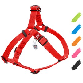 WAUDOG Waterproof Dog Harness - Adjustable Dog Harness for Large Dogs, Small and Medium Dogs - Heavy Duty Dog Harness with Durable Metal Clasp and QR Dog Tag - Boy & Girl Dog Harness - Red (24-35in)