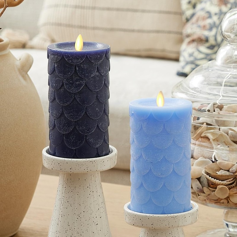 Luminara Embossed Fish Scale Flameless LED Candle, Cornflower, 3.25" x