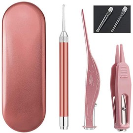 PriceXes Earwax Removal Tools, LED Flash Light Earwax Spoon & Nose Cleaning Tweezers Clip, Ear and Nose Cleaner Kit with Storage Box, Kids Baby Adult Safety Ear and Nose Care Accessories