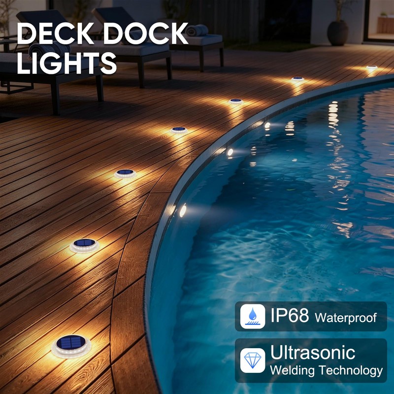 YiLaie Solar Dock Lights Outdoor Waterproof Stick on Deck Step