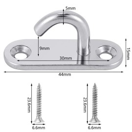 FANCYLEO EU 6 Pack Stainless Steel Ceiling Hooks, M5 Oval Open Hooks Pad Eye Plate Anchor Heavy Duty Screw for Hanging Lamp Plant Basket Ceiling Fan Tool Marine Deck Hardware