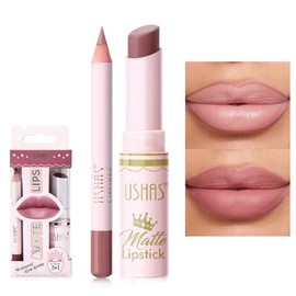 USHAS Juego de lápiz labial y delineador de labios 2 en 1 resistente al agua - Juego de maquillaje con lápiz labial mate duradero y delineador de labi