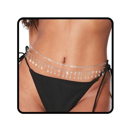 ELABEST Layered Belly Chain Rhinestone Waist Chain Adjustable Waist Jewelry for Women (A(Silver), 23.6+7.8inch)
