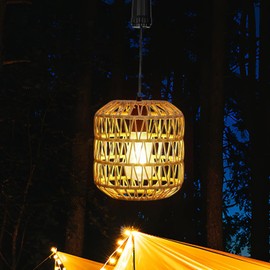 Livinlarge Battery Operated Hanging Pendant Ligh,Battery Outdoor Chandelier,Rattan Light with Warm White Bulb,4*AA Battery Powered for Gazebo Backyard Pergola Porch Patio Outdoor Indoor Decor