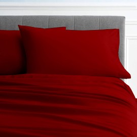 4 Piece Twin XL Sheet Set, Twin Extra Long Size Burgundy Solid 100% Egyptian Cotton, 600-Thread-Count Cooling Bed Sheets, 15 Inch Deep Pocket of Fitted Sheet, Twin Long Bed Sheets for Dorm Bedding