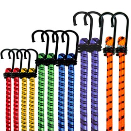 ZENO Bungee Cords With Hooks 12 PCS | Bungee Cord Heavy Duty | Weatherproof & UV-Resistant Elastic Bungee Straps | Double Braided Bungee Cords for Securing Tarps | Luggage | Tents | Bikes