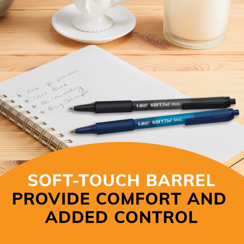 BIC Soft Feel Black Retractable Ballpoint Pens, Medium Point (1.0mm),