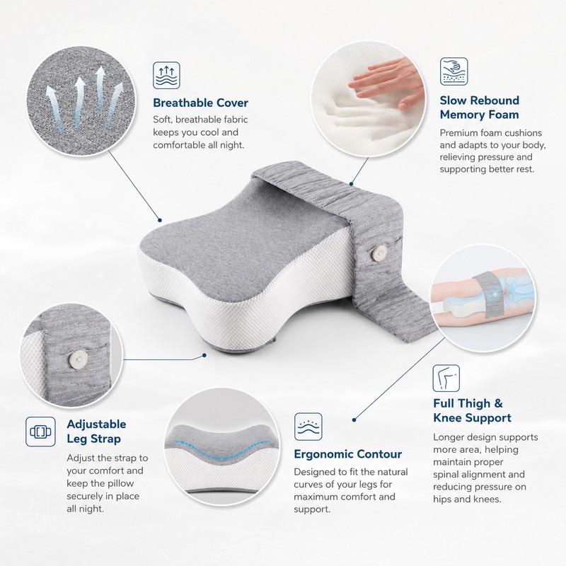 14-Inch Knee Pillow for Side Sleepers – Large Memory Foam