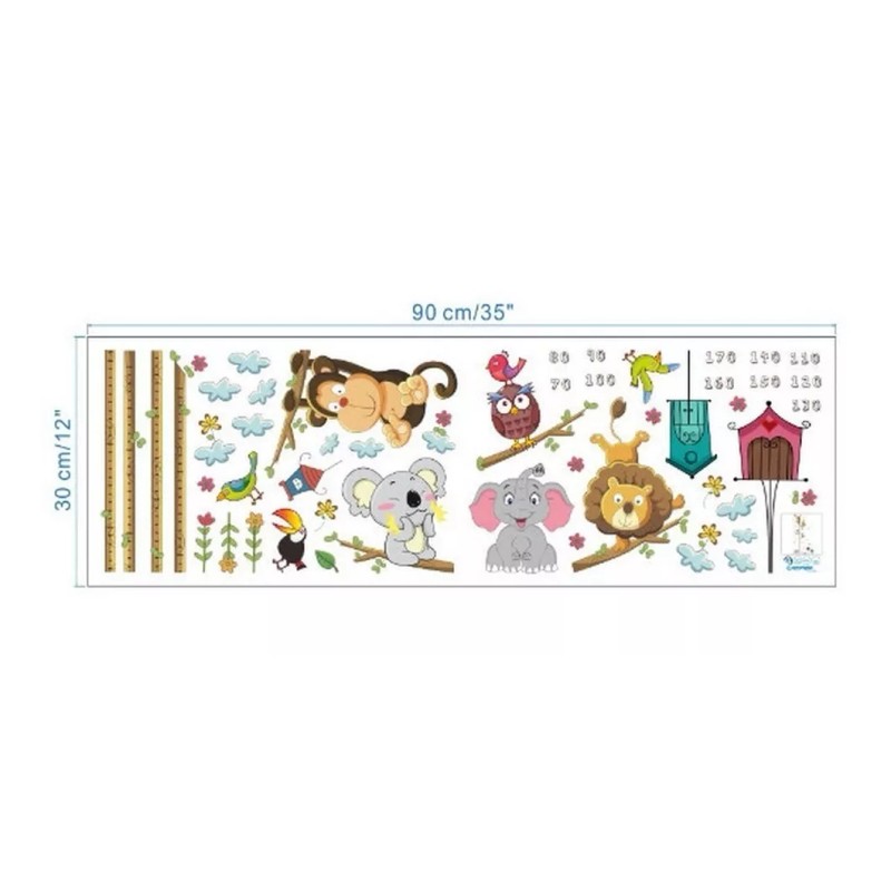 DaraBaby Vinil Decorativo Infantil Regla Medición Animales Dela Selva