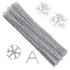 100 Pieces Pipe Cleaners Chenille Stem, Glitter Sliver Pipe Cleaners Set for Pipe Cleaners DIY Arts Crafts Decorations, Chenille Stems Pipe Cleaners (Glitter Sliver)