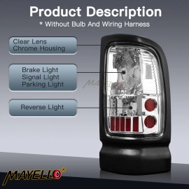 mayello Clear Tail Lights For 1994-2001 Dodge Ram 1500 2500 3500 Driver & Passenger Side