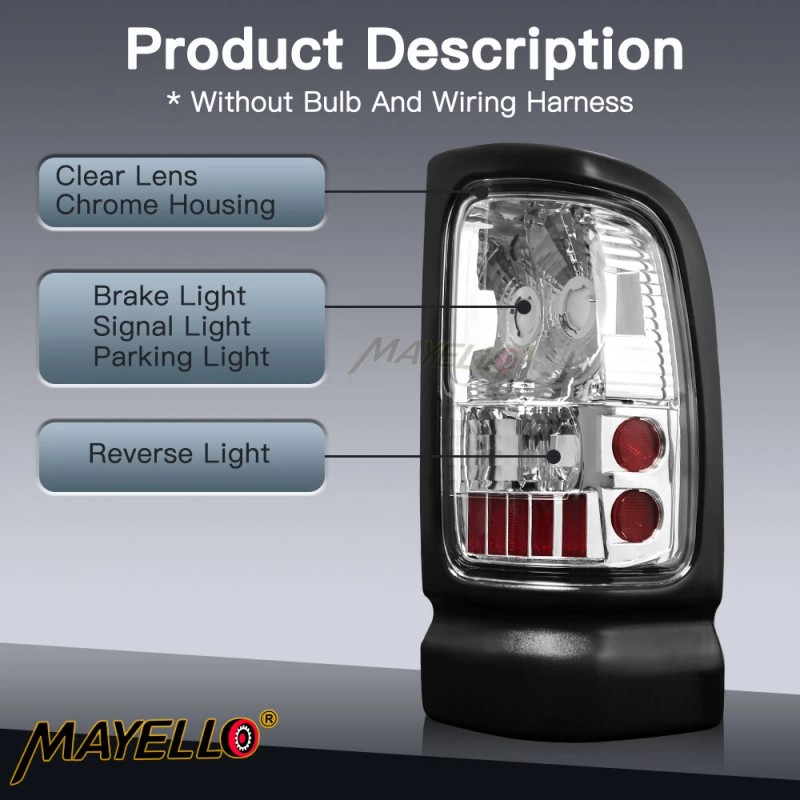 mayello Clear Tail Lights For 1994-2001 Dodge Ram 1500 2500