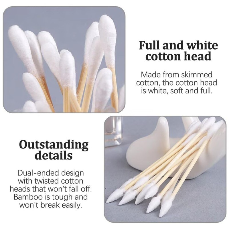 WOLMIK Cotton Buds Pack of 200 Bamboo with Wooden Handles
