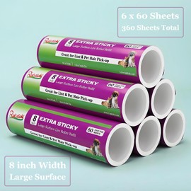 8 inch Large Surface Lint Roller Refills Compatible with Scotch-Brite Pet Extra Sticky Large Surface Roller 50% Stickier 60 Sheets per Refill 6 Rolls 360 Sheets Total Works Great on Pet Hair