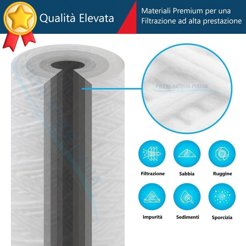CARTUCCIA FILTRO FILO AVVOLTO 10 POLLICI MICRON 5 POLIPROPILENE SEDIMENTI