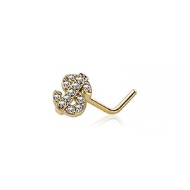 Pierced Owl 20GA CZ Crystal Paved Dollar Sign Top L-Bend Nose Stud (Gold Tone)