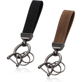 Yaocom - Llavero de piel con 4 llaveros y 2 anillos en D para hombre y mujer, Negro, marrón, 5.1 x 1.4 inches