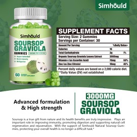 2 Pack Soursop Graviola Gummies - 3000mg Extra Strength Soursop Leaves Supplement with Vitamin C, Zinc - Digestive Aid, Immune Support & Antioxidant - Sugar-Free, Non-GMO, Vegan, 120 Counts