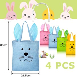 Scinzene Easter Bags Set of 4, Easter Bags with Rabbit Ears, Easter Basket with Handle, Easter Bags for Children, Easter Gifts and Easter Decoration
