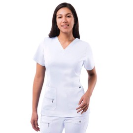 Adar Uniforms, Pro Scrubs for Women - Elevated V-Neck Scrub Top - P4212 - White - XS