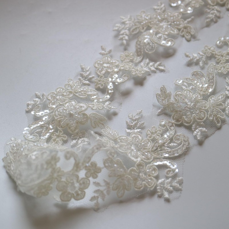 G-RUI 2yard Luxury Beaded Embroidery lace Appliques for Wedding Dresses