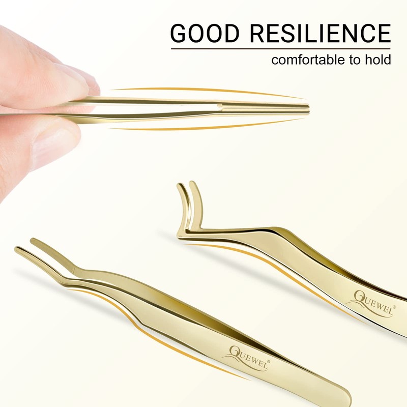 QUEWEL Lash Applicator Tool, 2 Pcs Eyelash Clusters Tweezers For