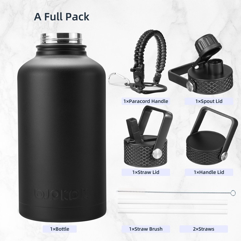BJPKPK Half Gallon Insulated Water Bottles with Straw Lid, 64oz
