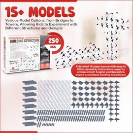 Experiments for Children from 8, 250 Pieces Building Kit for Bridges and Building Experiment Box for Children from 8 9 10 11 12 - Build 15 Models - Educational Construction Toy