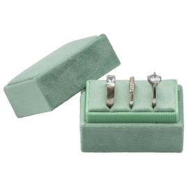 Giftop Rectangle Velvet Ring Box Storage 3 Slots for Wedding Ceremony Proposal Engagement Birthday Gift (Sage Green)
