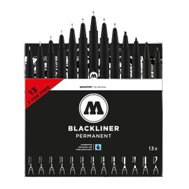 Molotow Blackliner Complete Set of 13 (Line Width 0.05 mm to 1.0 mm and Special Tips, Fineliner with Permanent, Indelible Ink) 13 Pieces Black