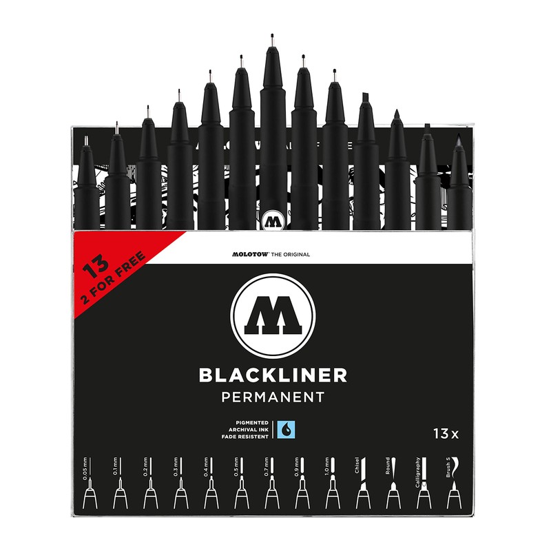 Molotow Blackliner Complete Set of 13 (Line Width 0.05 mm
