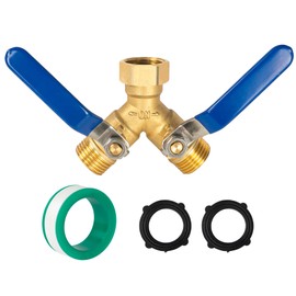 Hourleey Brass Garden Hose Splitter, Y Valve Splitter with Stainless Steel Long Handle, Heavy Duty 2 Way 3/4" GHT Thread Water Garden Hose Adapter