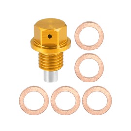 X AUTOHAUX Oil Drain Plug Magnetic Aluminum Sump Drain Nut Oil Drain Bolt with 5 Washers for Car Motorcycle M12x1.5 Gold Tone 1 Set