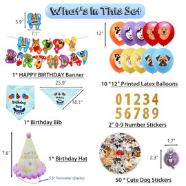 Tentinstar Dog Birthday Party Supplies Set - Balloons, Banners, Bibs, Numbered Hats & Stickers - All-in-One Decor for Girl & Boy Dogs' Celebrations (Blue)