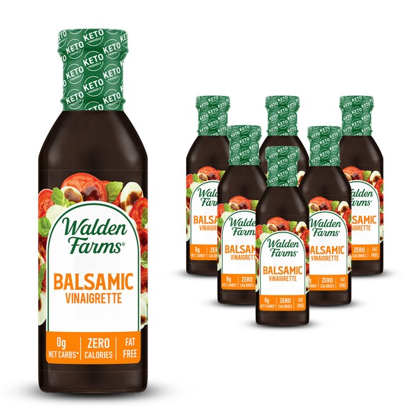 Walden Farms Balsamic Vinaigrette Dressing 12 oz Bottle (6 Pack) - Fresh and Delicious, 0g Net Carbs Condiment, Kosher Certified - So Tasty on Salads, Pizza, Vegetables, Marinades, Cocktails and More