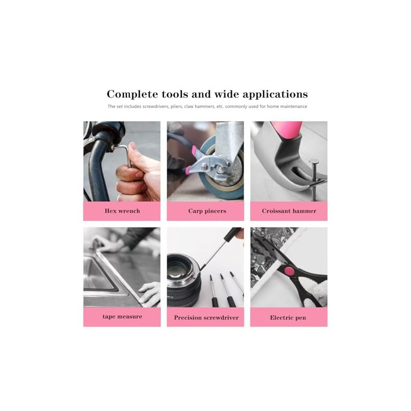 39 Pcs All Purpose Basic Household Pink Tool Kit for