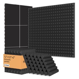 8 Pack Acoustic Foam Panels, 12x12x2 Inches Soundproofing Foam for Walls Easy Installation , High Density Pyramid Noise Reduction Panels Adhesive Not Include (Black)