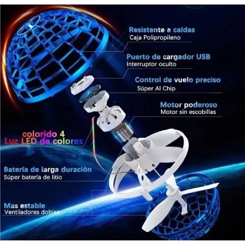 KFMX Juguete Esfera Voladora Flotante Apagado Remoto Con Luz Led