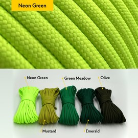 EdcX 4 mm Polyester Paracord 550 (15, 30 and 50 m) – 4 mm Type III, Tear-Resistant Parachute Cord for Survival Made of 100% Polyester with 7 Wires | Solid Colours (Neon Green, 50 m)