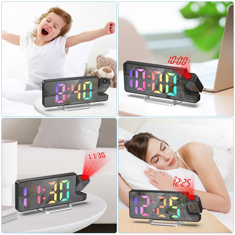 AMIR Projection Alarm Clock for Bedroom, 7.9 in Projector Clock