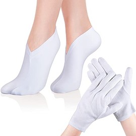 Geyoga Juego de calcetines y guantes hidratantes, 6 pares de calcetines de spa y 6 pares de guantes blancos para manos y pies secos y agrietados, jueg