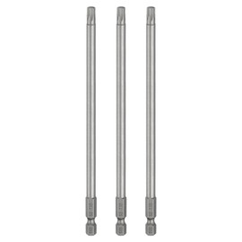 sourcing map 3pcs T30 Torx Head Screwdriver Bit 1/4" Hex Shank 6" (150mm) Long Magnetic No Hole Tip Tamper Proof 6 Point Star Screw Driver Drill Bits S2 Steel Industrial Power Screwdrivers