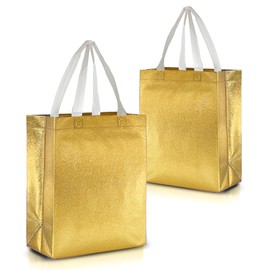 Nush Nush Gold Gift Bags Bulk Medium Size – Set of 12 Reusable Gold Gift Bags With Handles - Perfect As Christmas Gift Bags, Goodie Bags, Birthday Party Gift Bags, Party Favor Gift Bags –8Wx4Dx10H