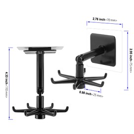 KOHAND 6 Pack Self Adhesive Utensil Holder, 360 Degrees Rotating Hook Self-Adhesive Vertical Flip Hook, Kitchen Utensil Hanger with 6 Hooks, Hanging Utensil Holder for Bathroom Kitchen Cabinet, Black