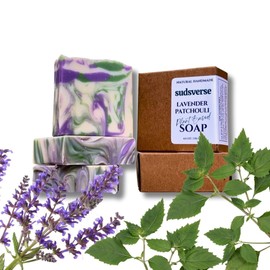 sudsverse Lavender Patchouli Essential Oil Artisan Soap | Handcrafted Cold Process Plant Based Natural Bar for Sensitive Skin, Aromatherapy | Handcrafted in USA