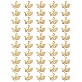 PPhtony Mini 2025 Graduation Cap Charms Metal Year Letter Pendant Graduation Tassel Charm for Bracelet Earring Necklace Keychain Ornaments Jewelry Making Tags Craft Supplies,50PCS (KC Gold)