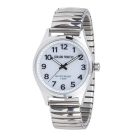 Clefer SM-AM169-WTS Men's Wristwatch, Solar, Waterproof, Metal Band, Silver, Wristwatch, solar, daily waterproof, simple