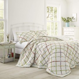 Laura Ashley Home Ruffle Garden Collection Quilt-100% Cotton, Ultra Soft, All Season Bedding, Reversible Stylish Coverlet, Full/Queen, Cream