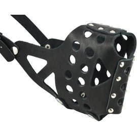 Real Leather Cage Basket Dog Muzzle - Pit Bull Black (Circumference 13", Snout Length 3.5")