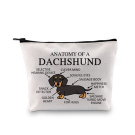 PYOUL Dachshund Lover Gift Anatomy of A Dachshund Makeup Bag Weenie Mama Cosmetic Bag Wiener Dog Owner Gift Dog Mom Zipper Travel Bag (A Dachshund B)